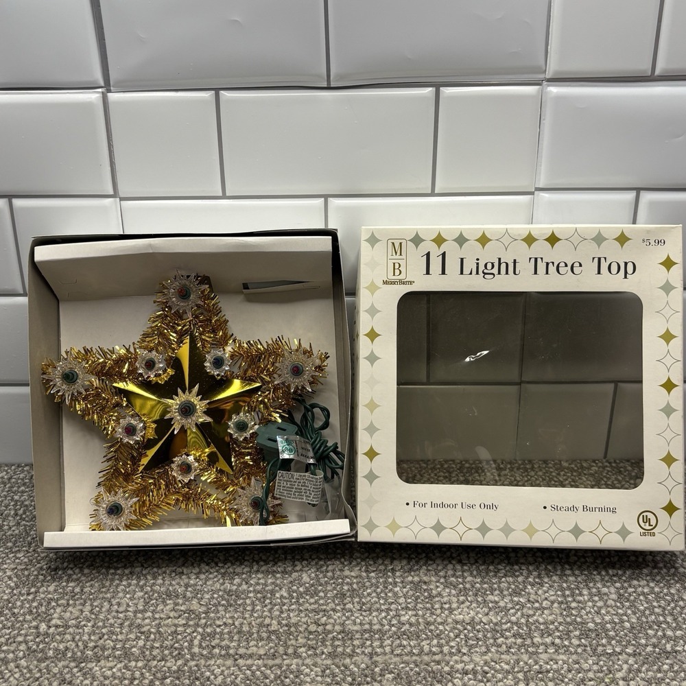Christmas Tree Topper Light Up Star VTG Merry Bright 7 Inches Star Tested Works